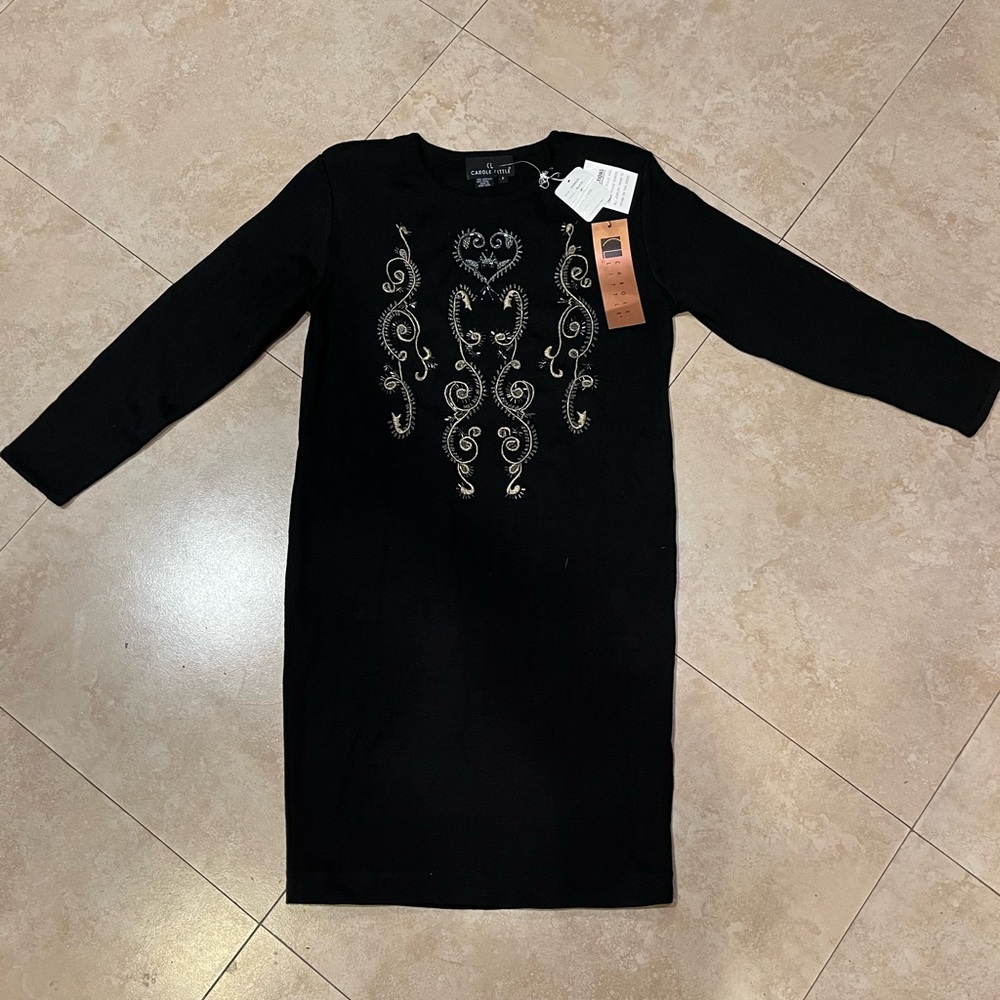 NWT 🏷️ VINTAGE CAROLE LITTLE Black embellished long sleeve dress Petite - Picture 1 of 4